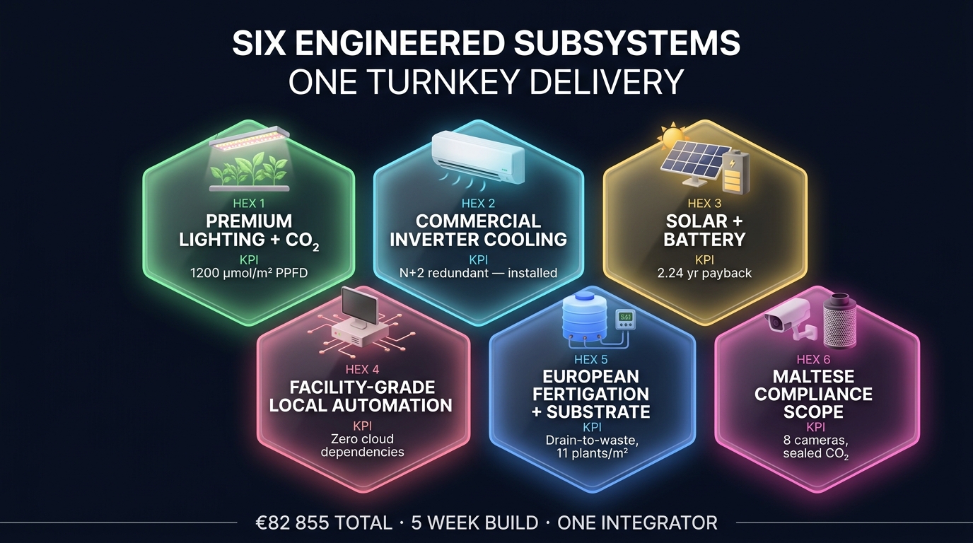 Six engineered subsystems hexagonal overview